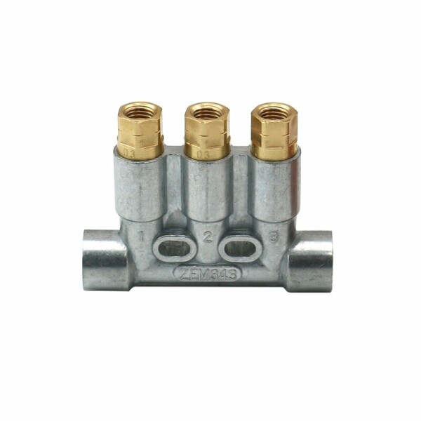 343-400-11100-ZZ-V - Vogel / SKF MonoFlex Pre-lubrication distributor 343 - For Oil - Outlets: 3 - 3 x 0,01-0,16 cm³ - Zinc die cast - Elastomer: NBR - 45 bar - Solderless pipe fitting